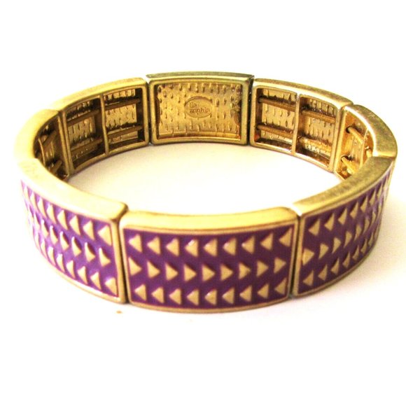 Lia Sopha Bracelet Rhythmic Purple & Gold Stretch Bangle 7" NWT Perfect M351 - Picture 5 of 6